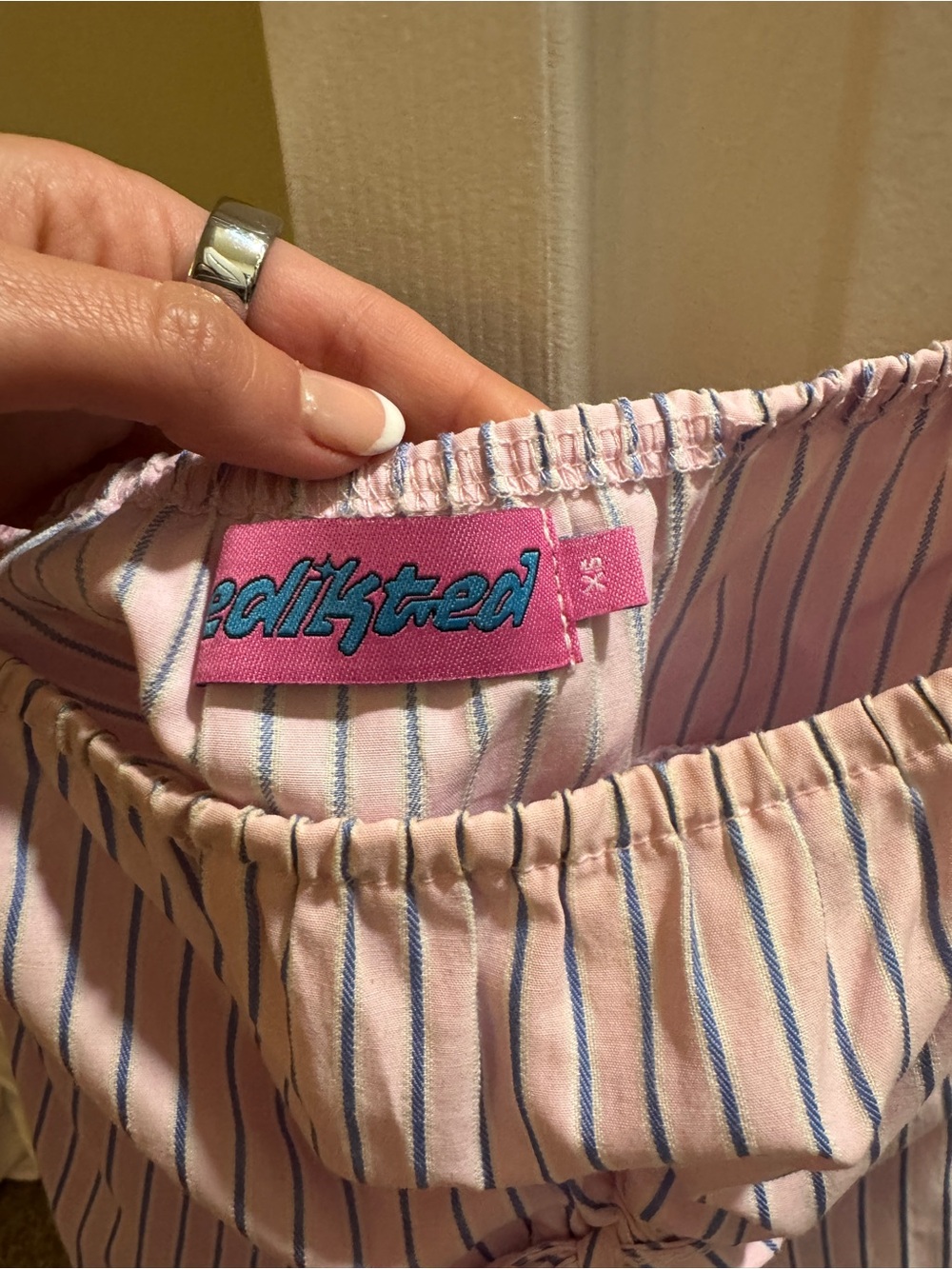 Striped Pink Strapless Drawstring Crop Top XS Edikted - Picture 2 of 3